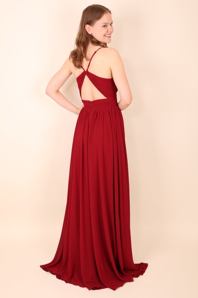 Schlichtes Abendkleid mit Raffungen und V-Ausschnitt, bordeaux - Dein Kleiderladen