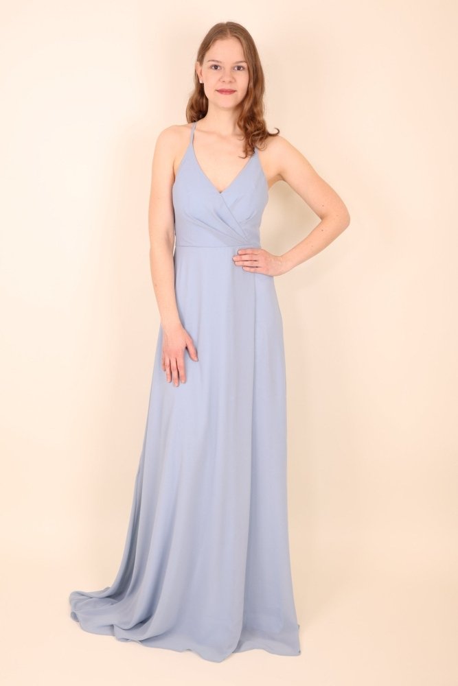 Schlichtes Chiffon - Abendkleid mit V - Ausschnitt & Schlitz, hellblau - Dein Kleiderladen