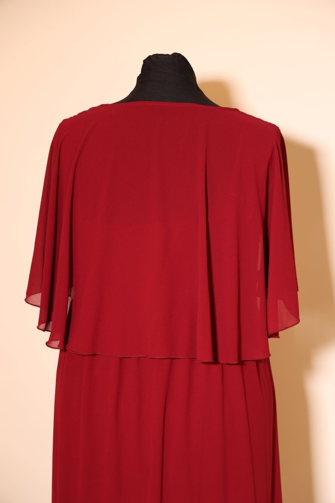 Second Hand Abendkleid mit Ärmeln und Überwurf, dunkelrot - Dein Kleiderladen