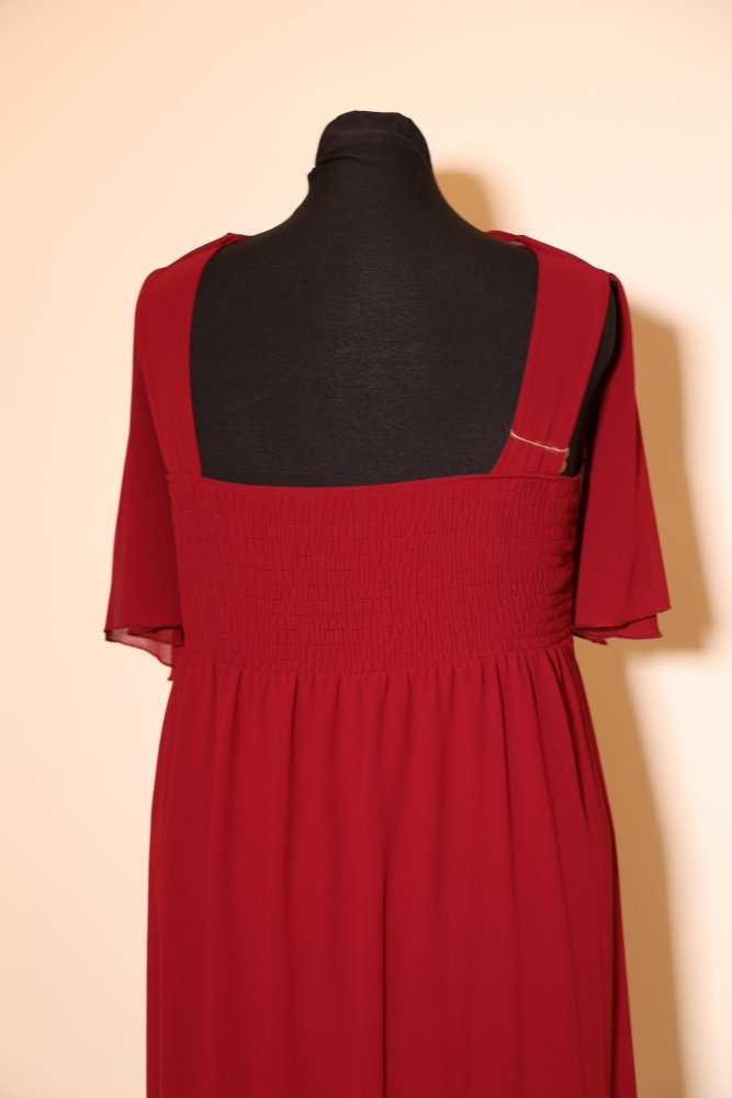 Second Hand Abendkleid mit Ärmeln und Überwurf, dunkelrot - Dein Kleiderladen
