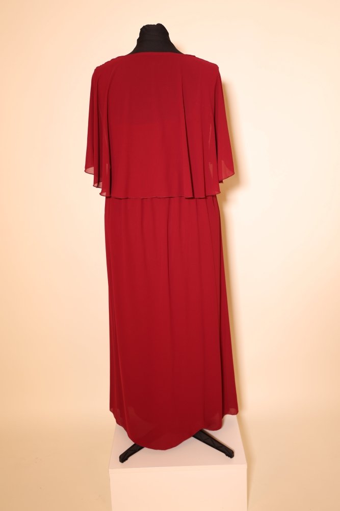 Second Hand Abendkleid mit Ärmeln und Überwurf, dunkelrot - Dein Kleiderladen