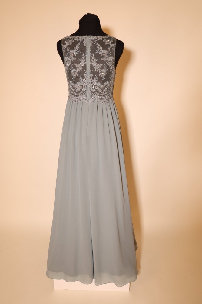 Second Hand Abendkleid mit Blumenspitze, grüngrau - Dein Kleiderladen