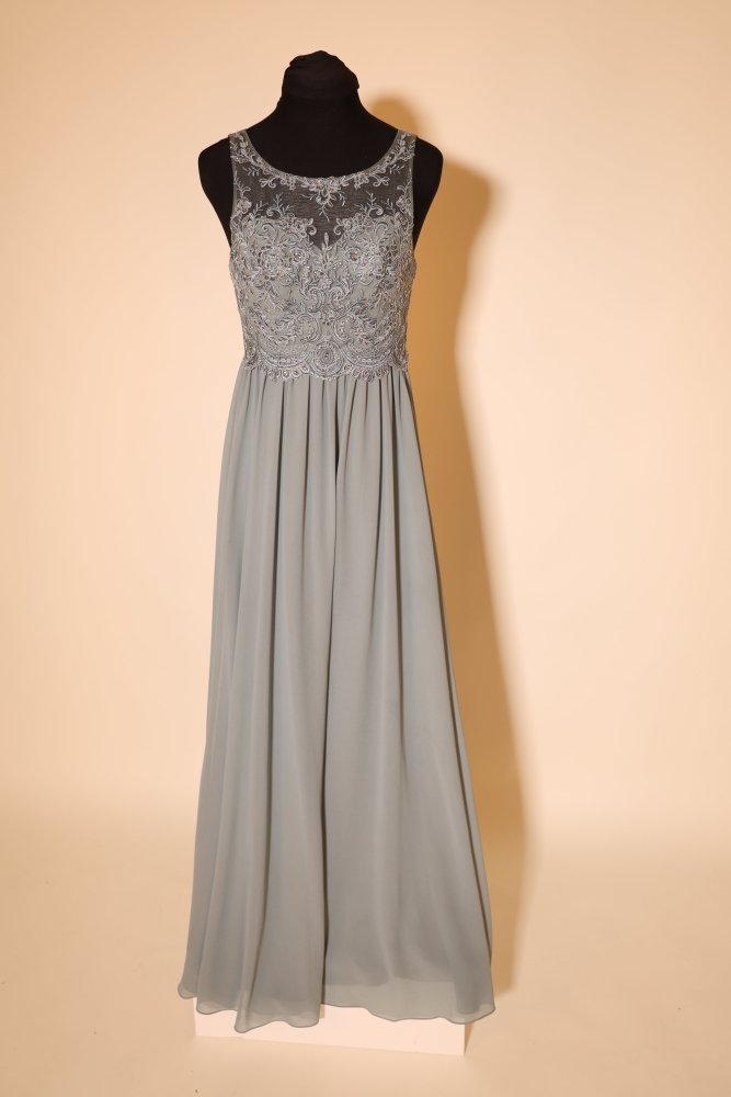 Second Hand Abendkleid mit Blumenspitze, grüngrau - Dein Kleiderladen