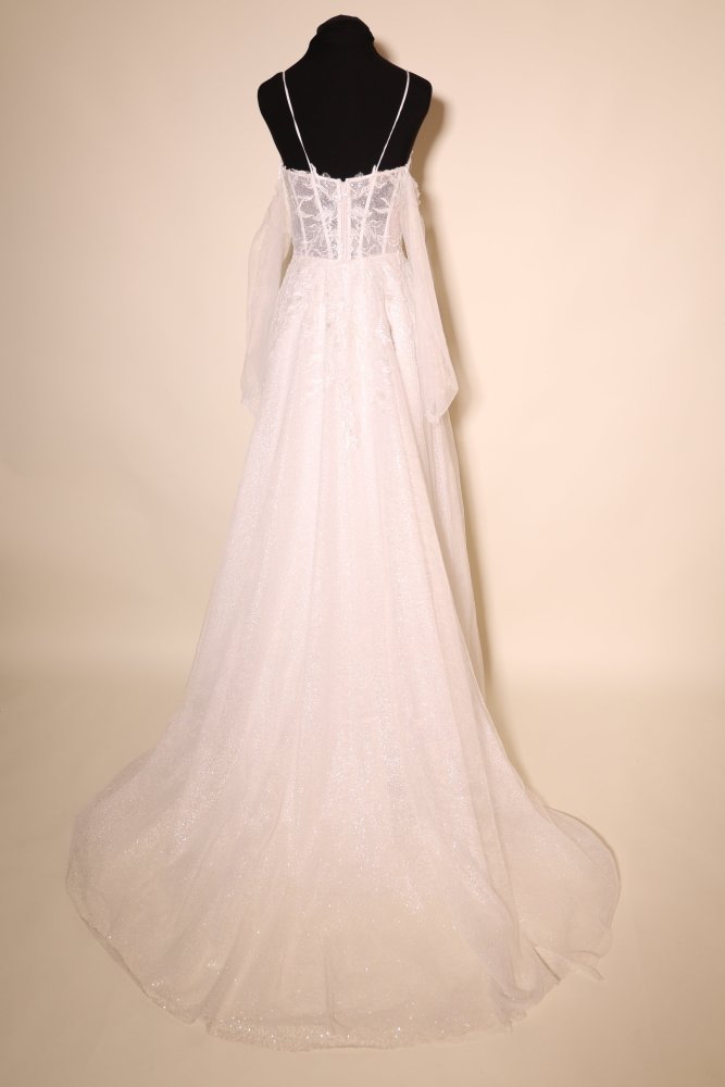 Second Hand Brautkleid mit Corsagen - Oberteil, Tüllärmeln und Glitzertüllrock, ivory - Dein Kleiderladen