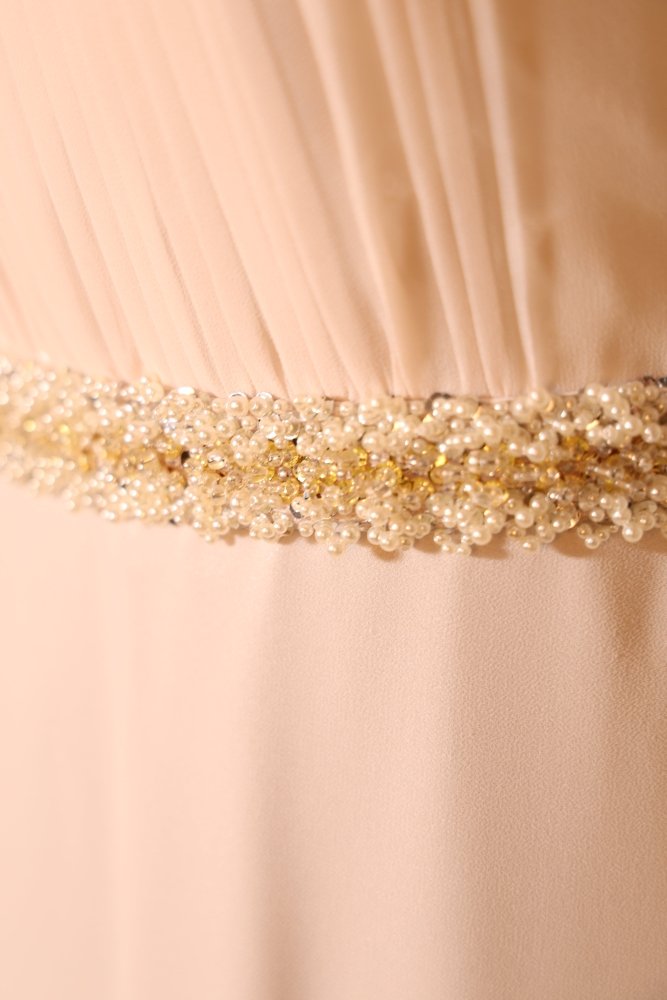 Second Hand Chiffonkleid mit besticktem Rundhalsausschnitt, cremeweiß - Dein Kleiderladen
