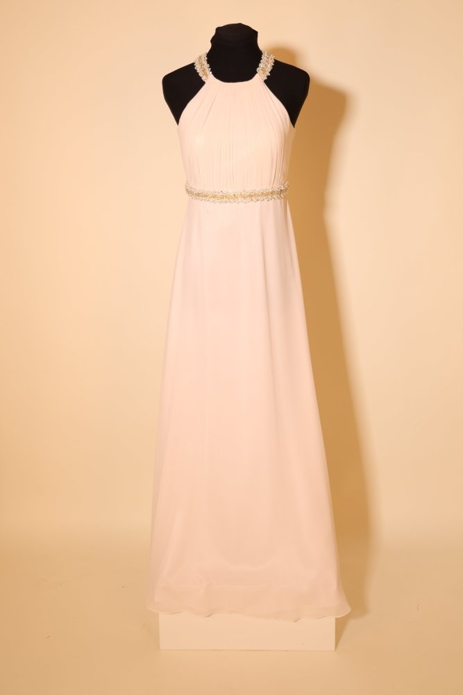 Second Hand Chiffonkleid mit besticktem Rundhalsausschnitt, cremeweiß - Dein Kleiderladen