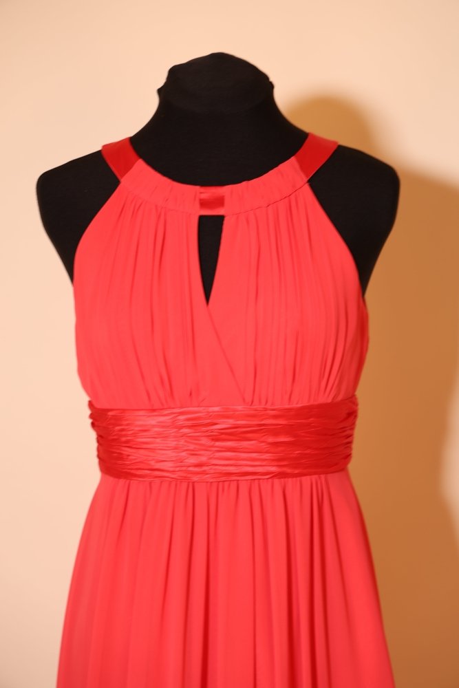 Second Hand Chiffonkleid mit Rundhalsausschnitt, koralle - Dein Kleiderladen