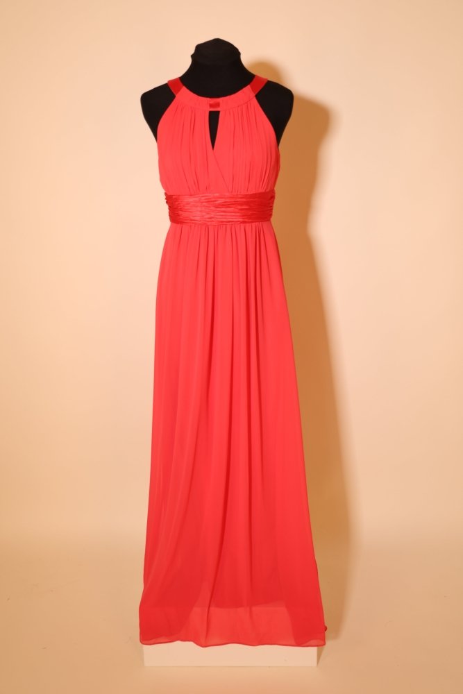 Second Hand Chiffonkleid mit Rundhalsausschnitt, koralle - Dein Kleiderladen