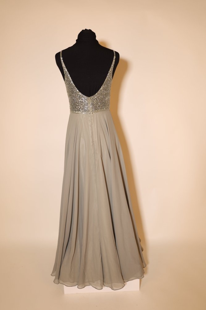 Second Hand elegantes Chiffonkleid mit Glitzeroberteil, oliv - Dein Kleiderladen