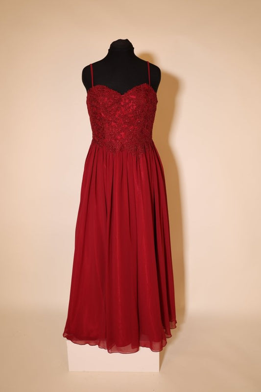 Second Hand elegantes Chiffonkleid mit Spitze und Herzausschnitt, dunkelrot - Dein Kleiderladen