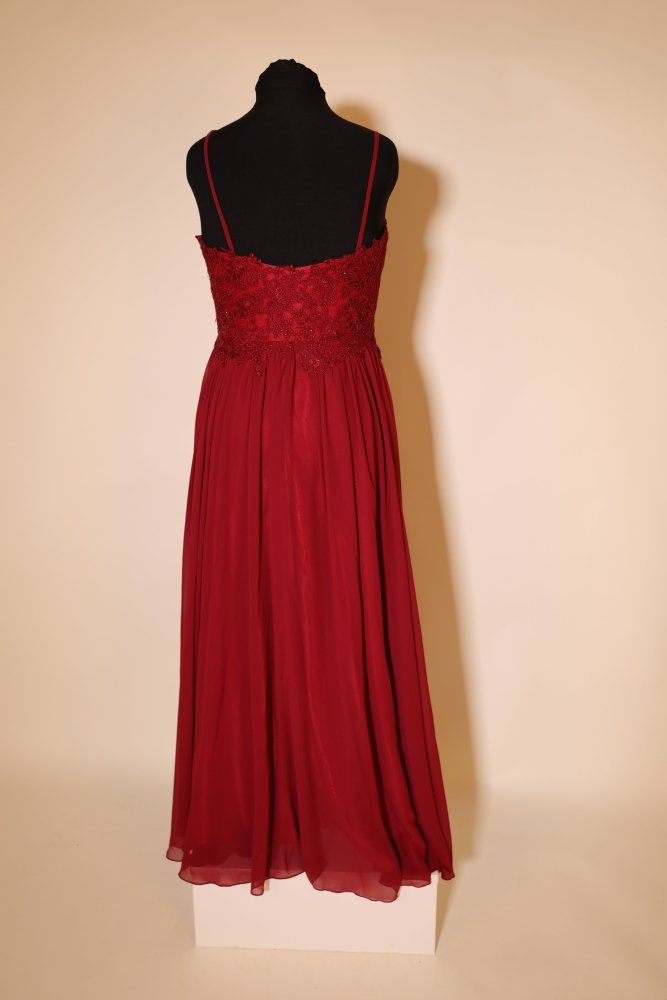 Second Hand elegantes Chiffonkleid mit Spitze und Herzausschnitt, dunkelrot - Dein Kleiderladen