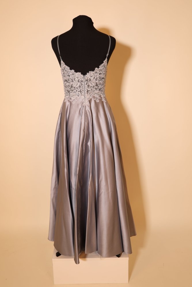 Second Hand elegantes Satinkleid mit Spitze, grau - Dein Kleiderladen
