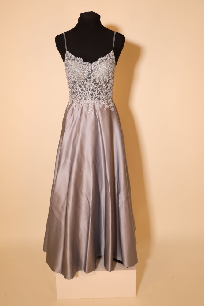 Second Hand elegantes Satinkleid mit Spitze, grau - Dein Kleiderladen