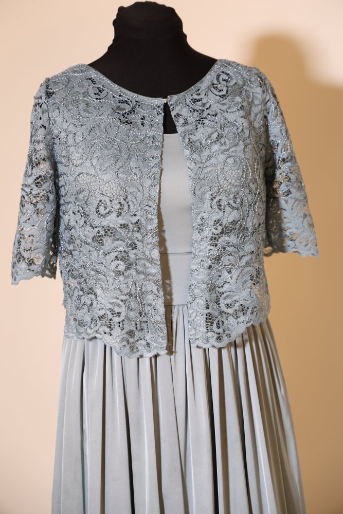 Second Hand elegantes Satinkleid mit Spitzenüberwurf, ozeanwelle - Dein Kleiderladen