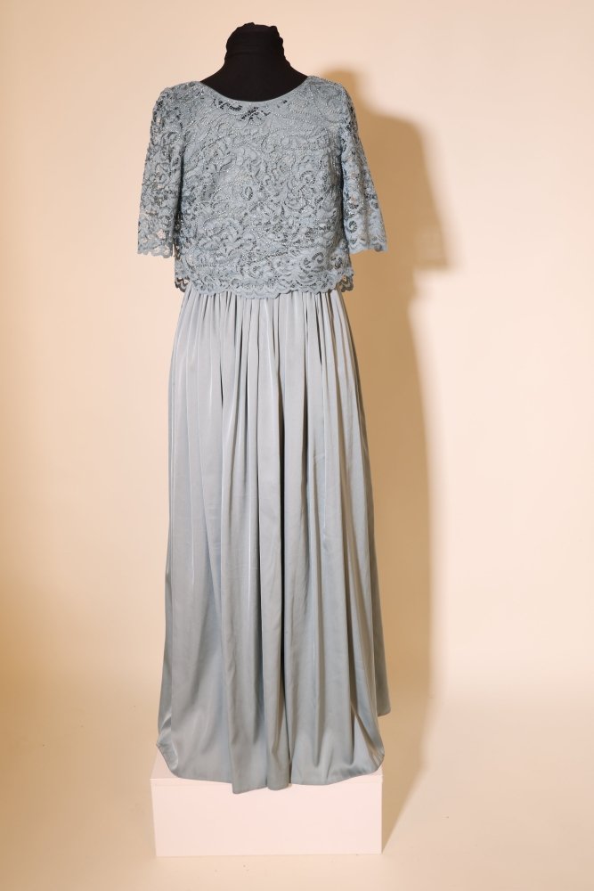 Second Hand elegantes Satinkleid mit Spitzenüberwurf, ozeanwelle - Dein Kleiderladen