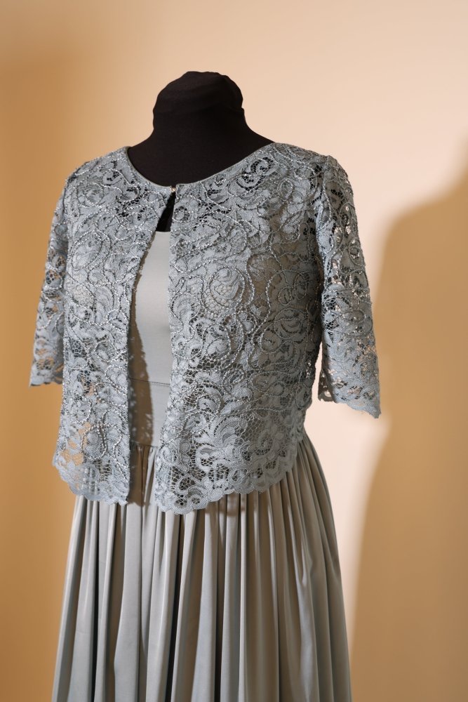 Second Hand elegantes Satinkleid mit Spitzenüberwurf, ozeanwelle - Dein Kleiderladen