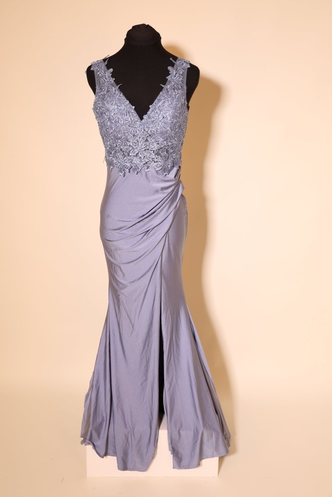 Second Hand enganliegendes Abendkleid, graublau - Dein Kleiderladen