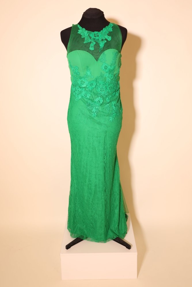 Second Hand enganliegendes Kleid mit Häkelrock und Schleppe, grün - Dein Kleiderladen