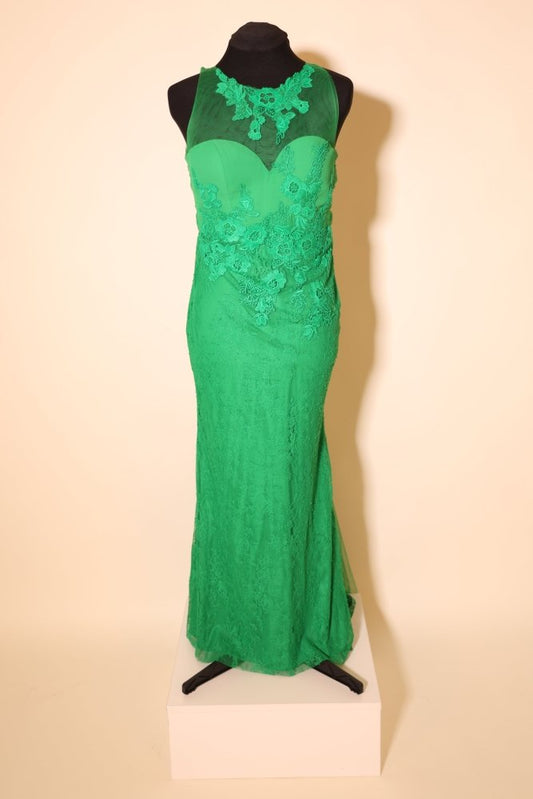 Second Hand enganliegendes Kleid mit Häkelrock und Schleppe, grün - Dein Kleiderladen