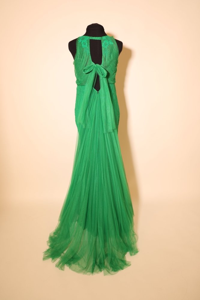 Second Hand enganliegendes Kleid mit Häkelrock und Schleppe, grün - Dein Kleiderladen