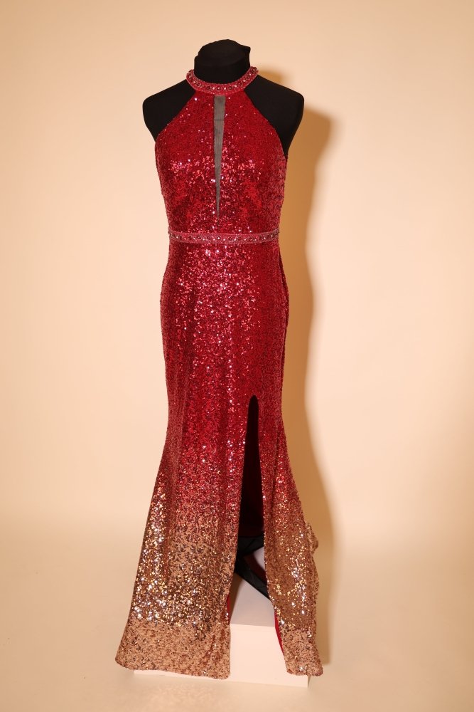 Second Hand enganliegendes Paillettenkleid mit Farbverlauf, rot - Dein Kleiderladen