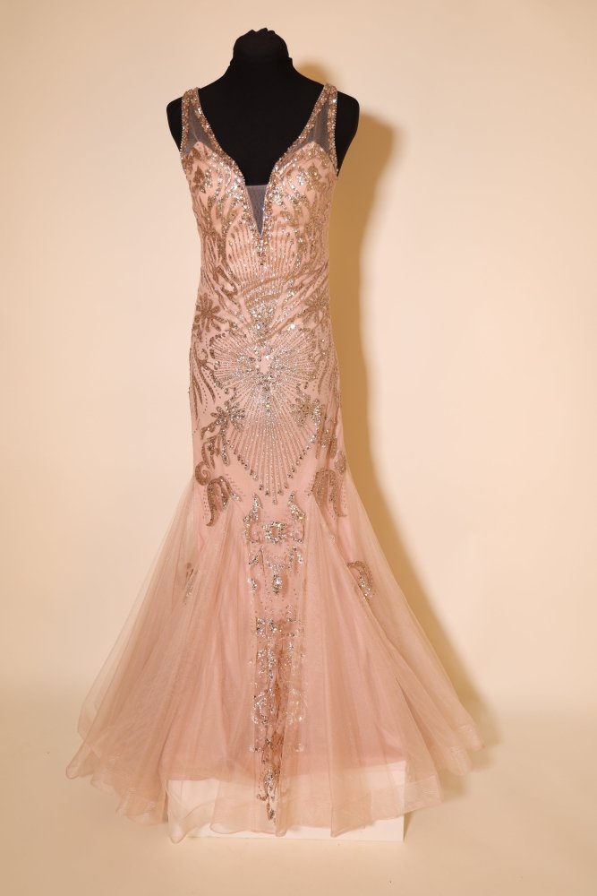 Second Hand enges, funkelndes Abendkleid, lachs/gold - Dein Kleiderladen
