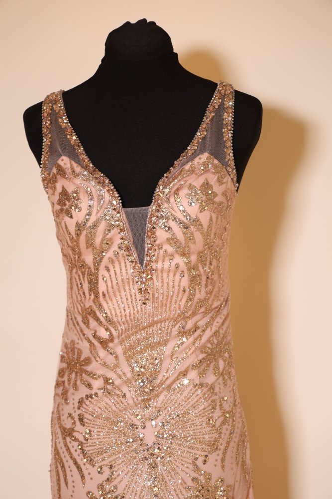 Second Hand enges, funkelndes Abendkleid, lachs/gold - Dein Kleiderladen