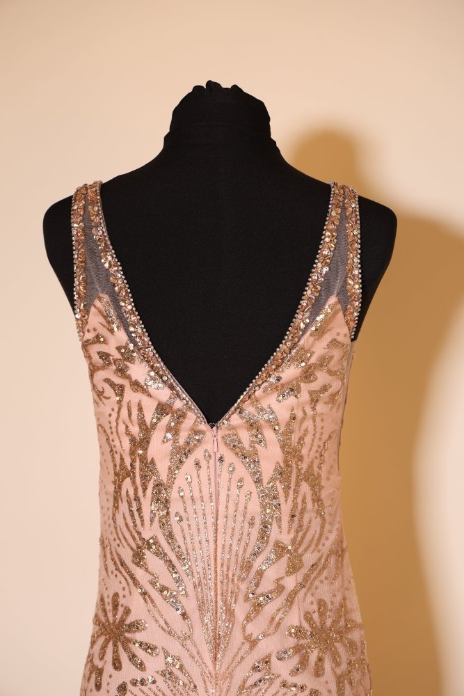 Second Hand enges, funkelndes Abendkleid, lachs/gold - Dein Kleiderladen
