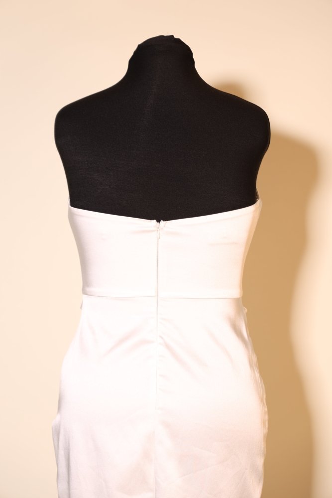Second Hand enges, trägerloses Midi - Brautkleid mit Raffungen, ivory - Dein Kleiderladen