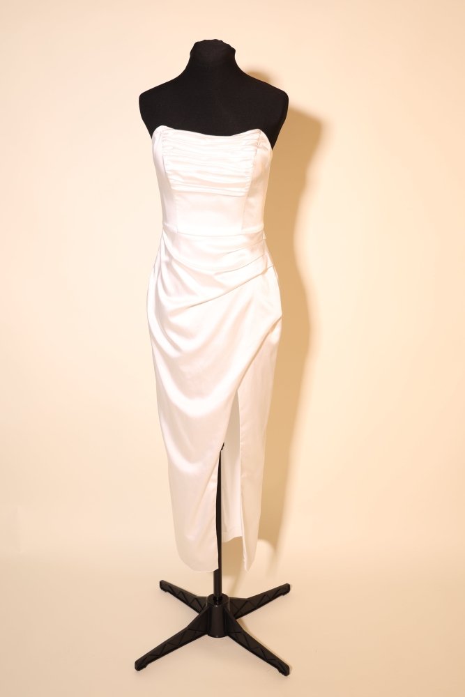Second Hand enges, trägerloses Midi - Brautkleid mit Raffungen, ivory (Kopie) - Dein Kleiderladen