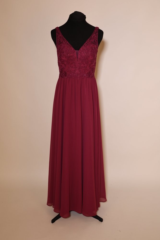 Second Hand fein besticktes Chiffon - Abendkleid mit tiefem Rückenausschnitt, magenta - Dein Kleiderladen