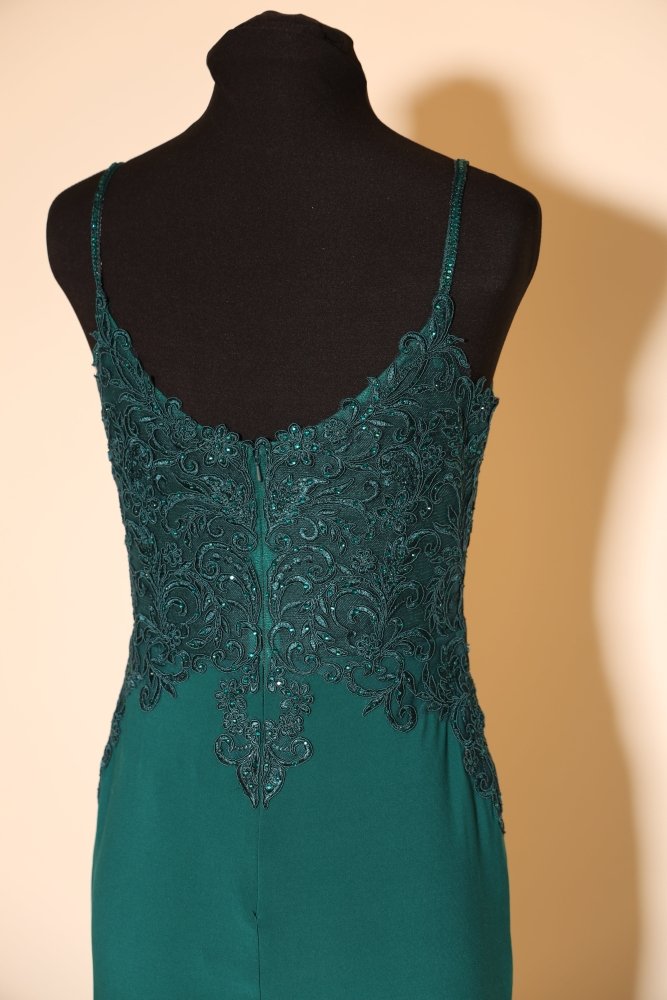 Second Hand figurbetontes Kleid mit Spitze, dunkelgrün - Dein Kleiderladen