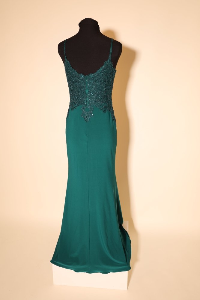 Second Hand figurbetontes Kleid mit Spitze, dunkelgrün - Dein Kleiderladen