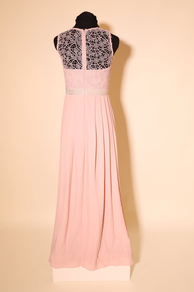 Second Hand hochgeschlossenes Chiffonkleid mit Glitzergürtel, rosa - Dein Kleiderladen