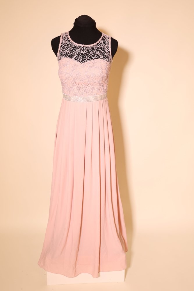 Second Hand hochgeschlossenes Chiffonkleid mit Glitzergürtel, rosa - Dein Kleiderladen