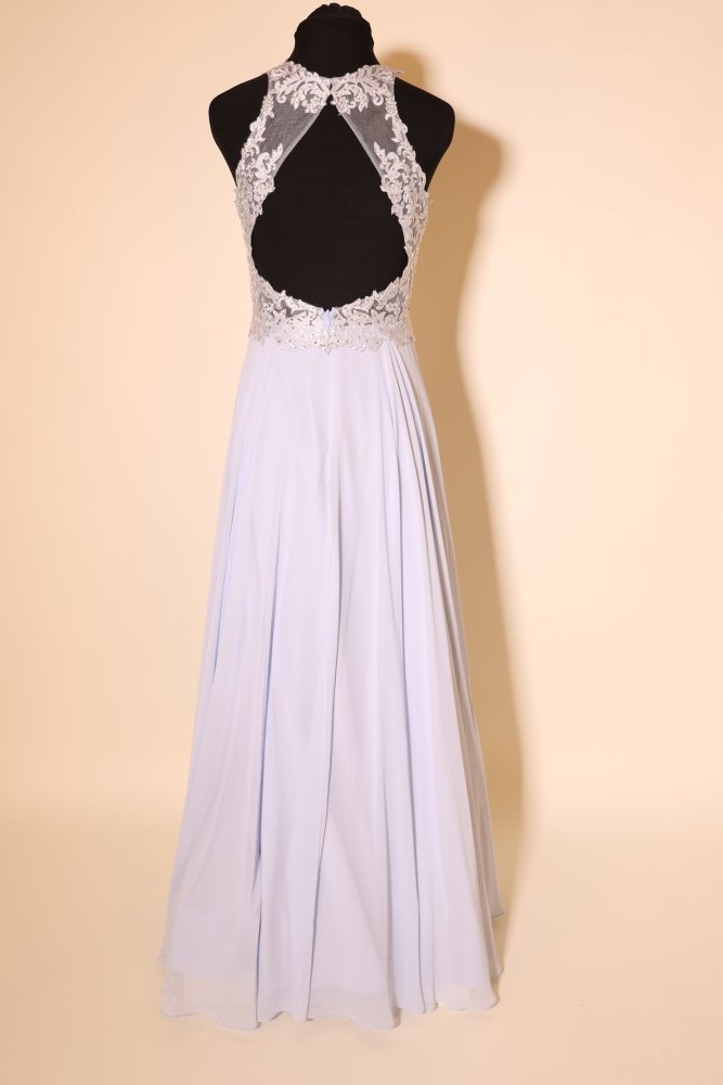 Second Hand hochgeschlossenes Chiffonkleid mit Rundrückenausschnitt, hellblau - Dein Kleiderladen