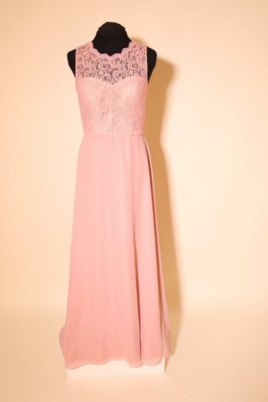 Second Hand hochgeschlossenes Chiffonkleid mit Rundrückenausschnitt, rosa - Dein Kleiderladen