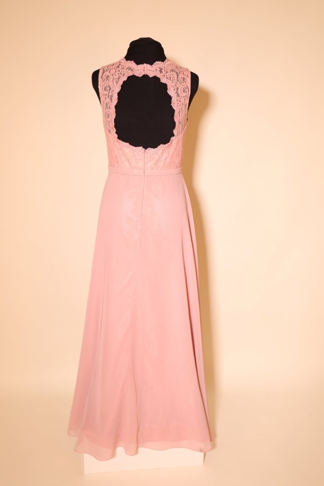 Second Hand hochgeschlossenes Chiffonkleid mit Rundrückenausschnitt, rosa - Dein Kleiderladen