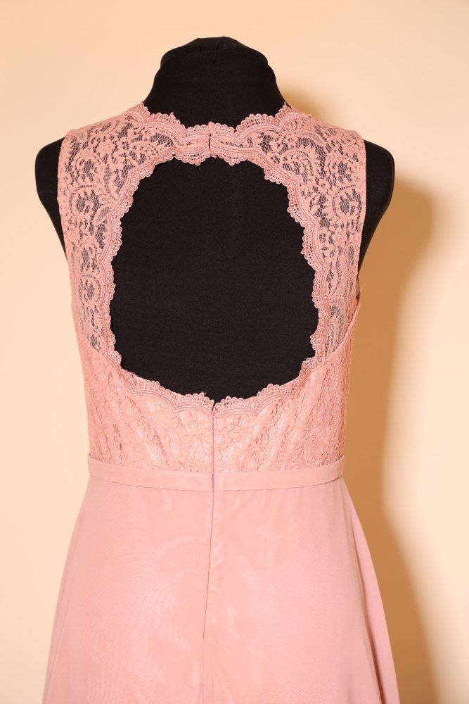 Second Hand hochgeschlossenes Chiffonkleid mit Rundrückenausschnitt, rosa - Dein Kleiderladen