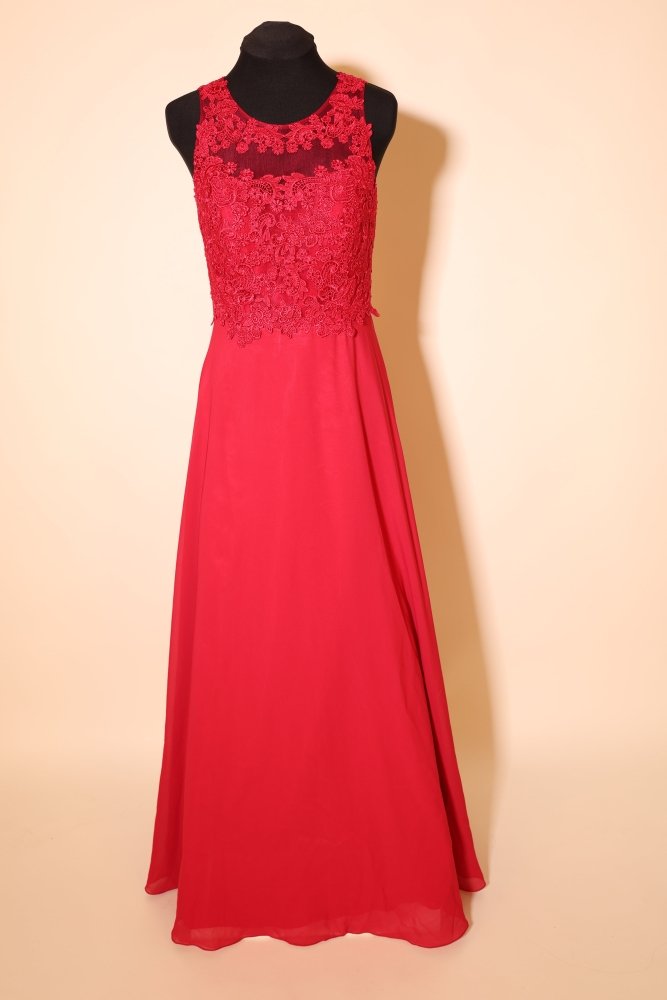 Second Hand hochgeschlossenes Chiffonkleid mit Spitze, rot - Dein Kleiderladen