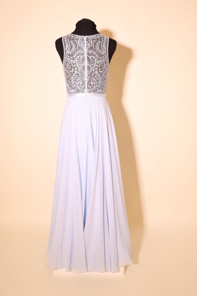 Second Hand hochgeschlossenes Chiffonkleid schnörkeliger Spitze, hellblau - Dein Kleiderladen