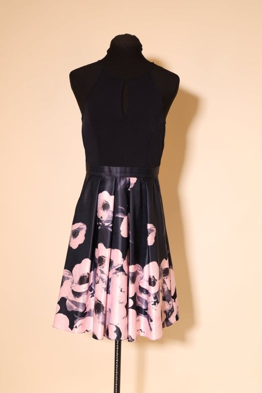 Second Hand kurzes Abendkleid mit elegantem Blumenmuster, dunkelblau - Dein Kleiderladen