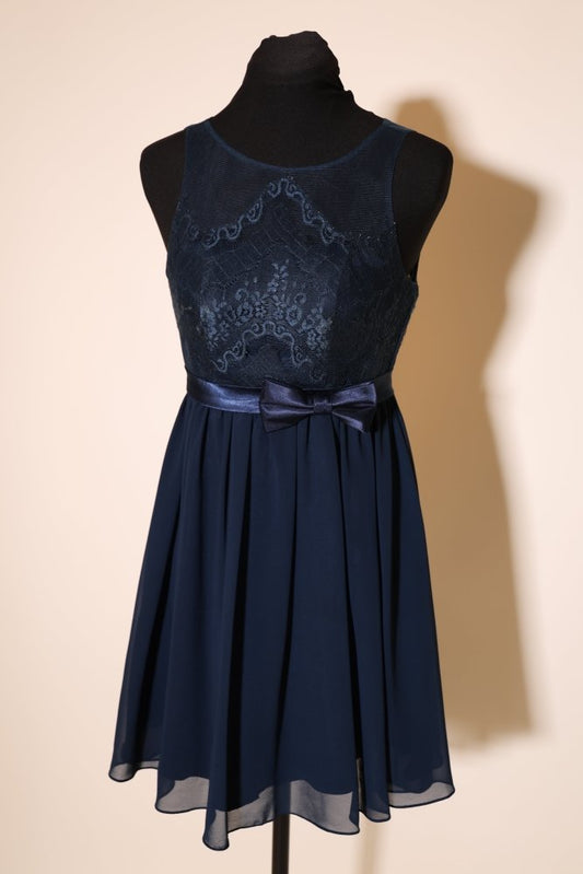 Second Hand kurzes Abendkleid mit feiner Bestickung und Schleife, dunkelblau - Dein Kleiderladen