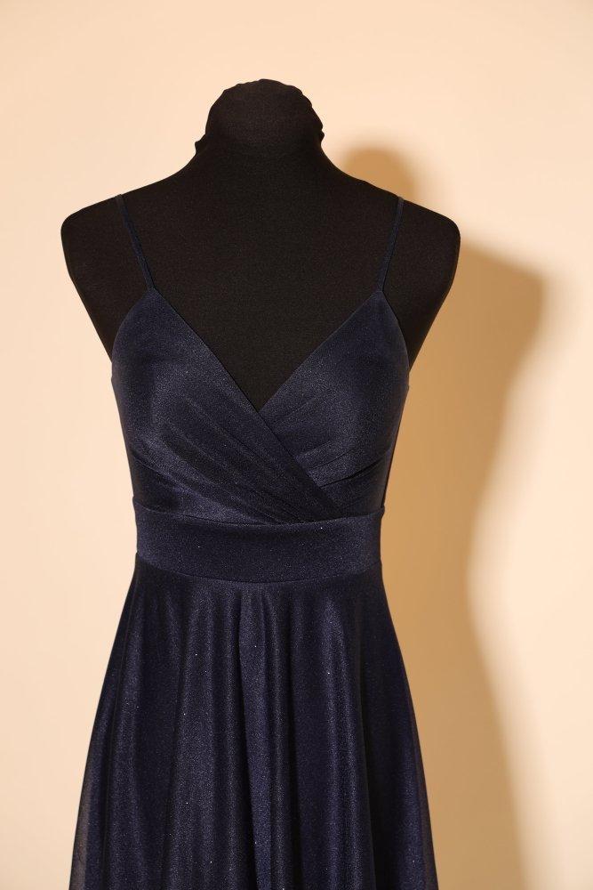 Second Hand kurzes Glitzerkleid mit V - Ausschnitt, dunkelblau - Dein Kleiderladen