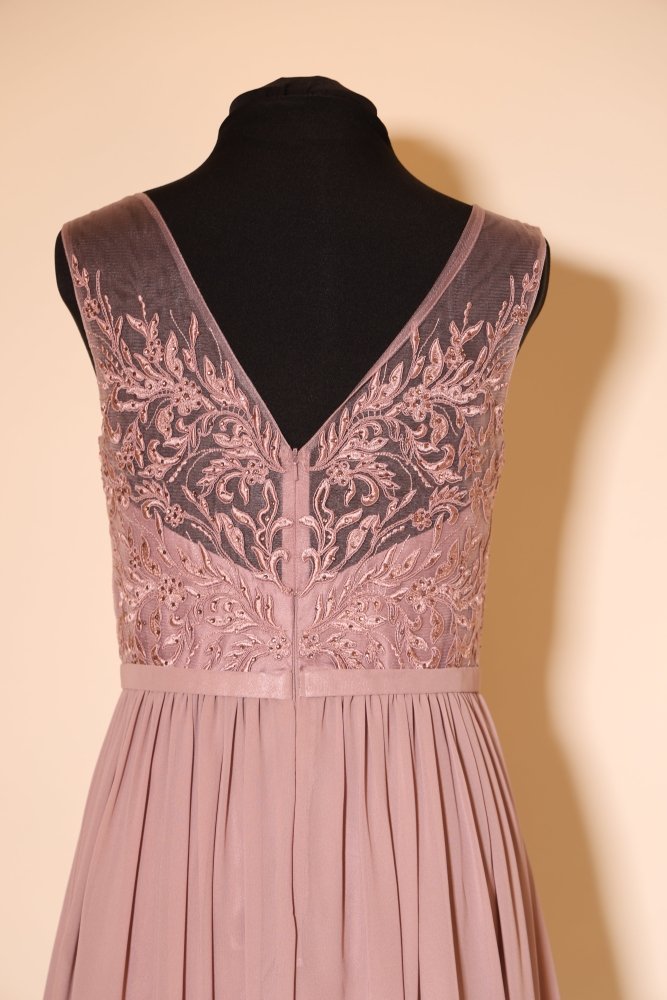 Second Hand kurzes, hochgeschlossenes Chiffonkleid mit Taillenband, altrosa - Dein Kleiderladen