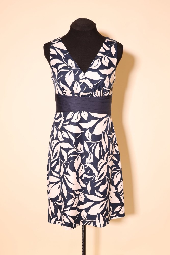 Second Hand kurzes Kleid mit floralem Muster, dunkelblau/weiß - Dein Kleiderladen