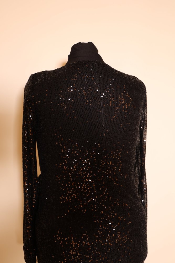 Second Hand kurzes Paillettenkleid mit langen Ärmeln, schwarz - Dein Kleiderladen