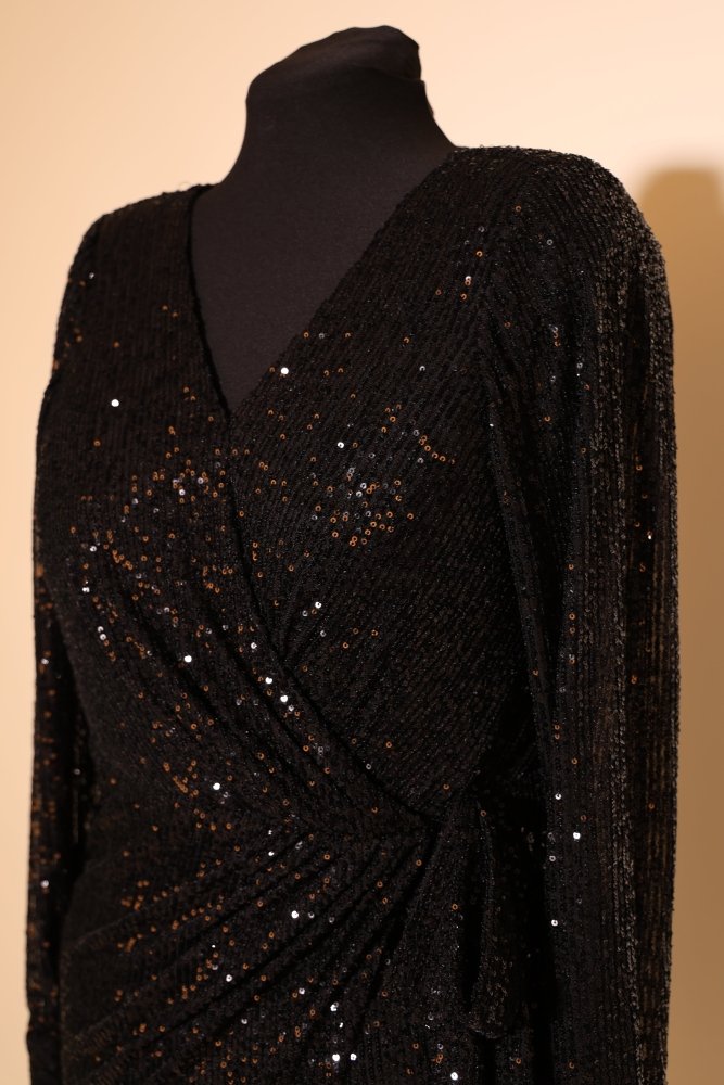 Second Hand kurzes Paillettenkleid mit langen Ärmeln, schwarz - Dein Kleiderladen
