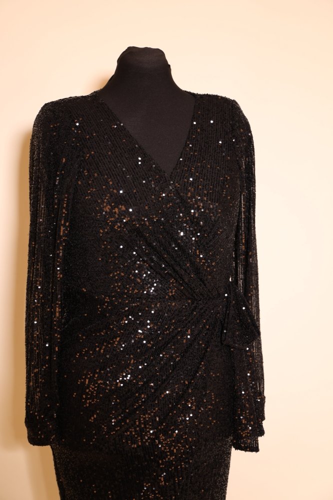 Second Hand kurzes Paillettenkleid mit langen Ärmeln, schwarz - Dein Kleiderladen