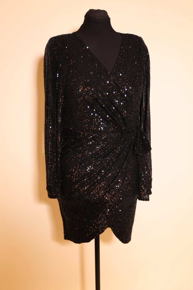 Second Hand kurzes Paillettenkleid mit langen Ärmeln, schwarz - Dein Kleiderladen